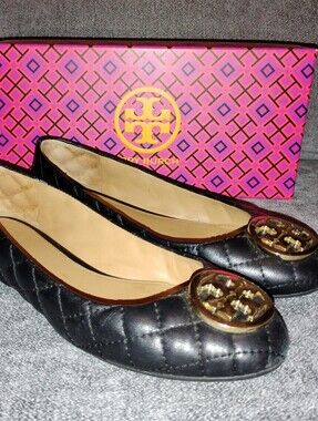 Tory Burch Black Quilted Leather Benton Ballet Flats 7